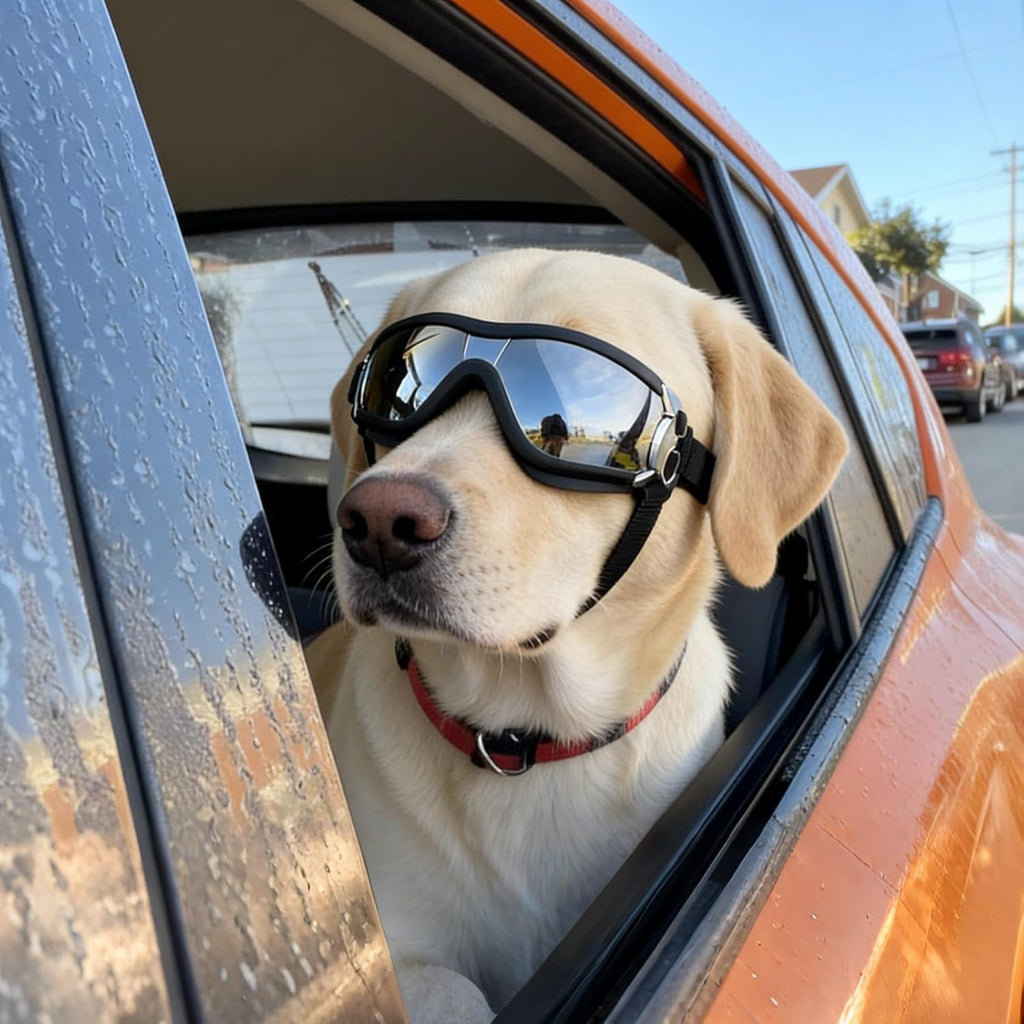 Premium Dog Goggles for Large Breeds - Stylish Eye Protection for Riding, Biking & Driving - Perfect for Medium to Large Dogs - Windproof & UV Protection - Sleek Black Design