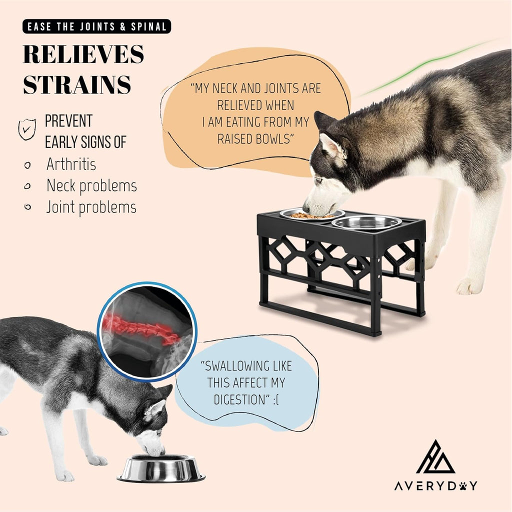 Elevated Dog Bowls, 4 Height Adjustable Stand for Medium and Large Dogs, Raised Dog Feeder Holder with 2 Stainless Steel Food and Water Bowls, Anti-Slip Base Tall Feeding Station