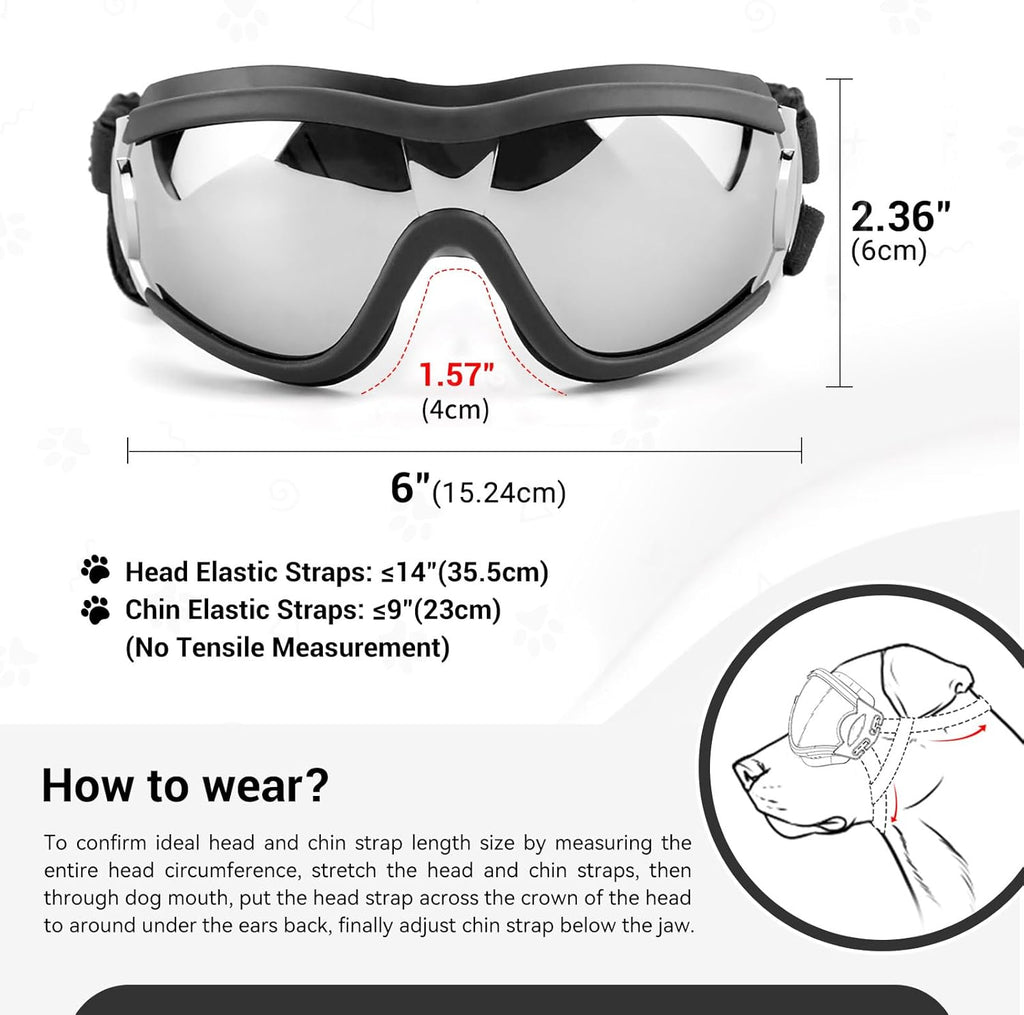 Premium Dog Goggles for Large Breeds - Stylish Eye Protection for Riding, Biking & Driving - Perfect for Medium to Large Dogs - Windproof & UV Protection - Sleek Black Design