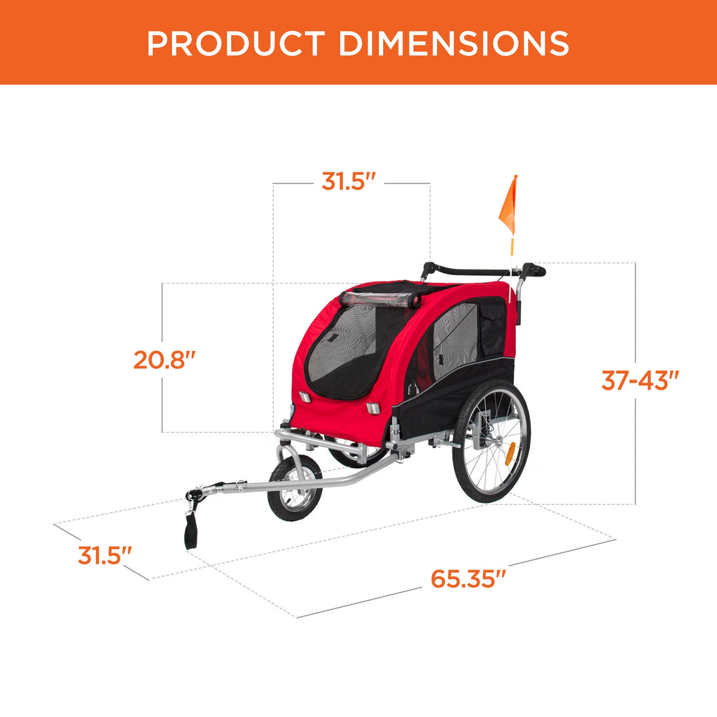 Ultimate 2-in-1 Dog Bike Trailer & Pet Stroller - Safe, Stylish Carrier with Hitch, Brakes, Visibility Flag, & Reflector