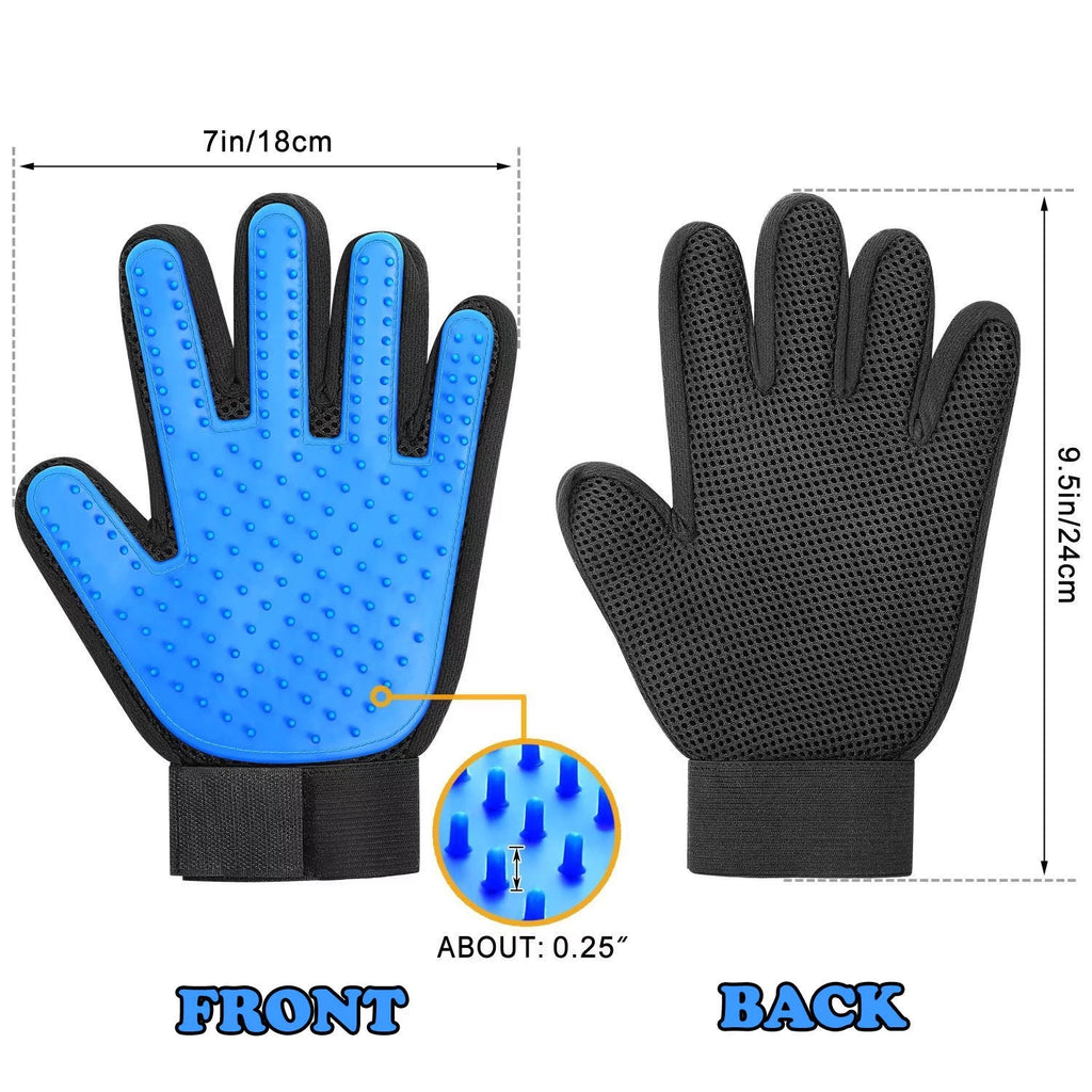 Pet Grooming Gloves - Blue Deshedding Mitt for Dogs and Cats, Hair Remover & Massager (1 Pair)