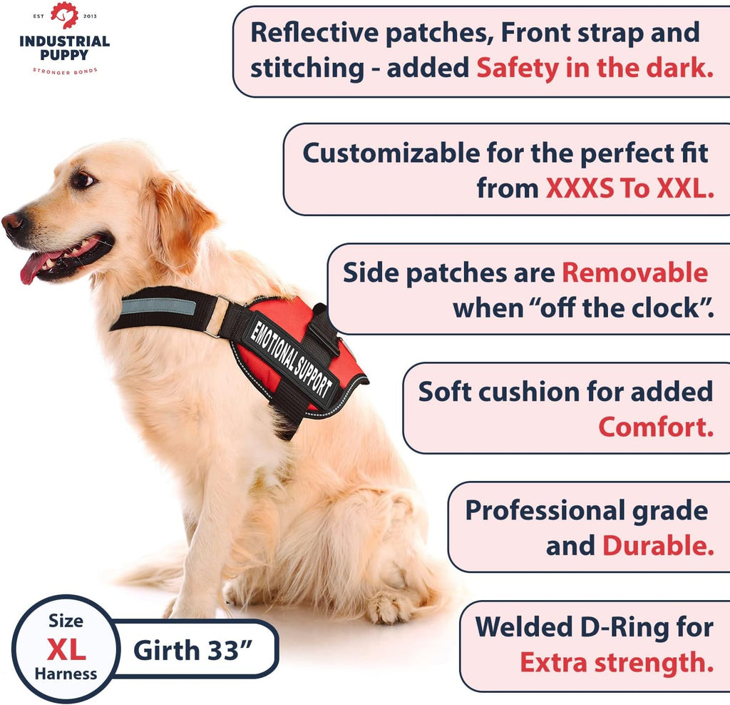 Comfort & Safety Pink Emotional Support Vest Harness for Dogs - Large 27-33 In, Adjustable, Durable with Reflective Straps, Removable Patches, Handle & Leash Attachment for Travel & Daily Use
