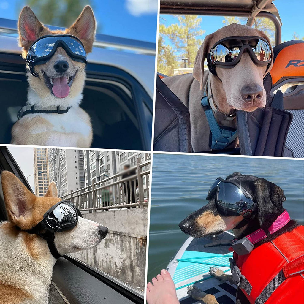 Premium Dog Goggles for Large Breeds - Stylish Eye Protection for Riding, Biking & Driving - Perfect for Medium to Large Dogs - Windproof & UV Protection - Sleek Black Design