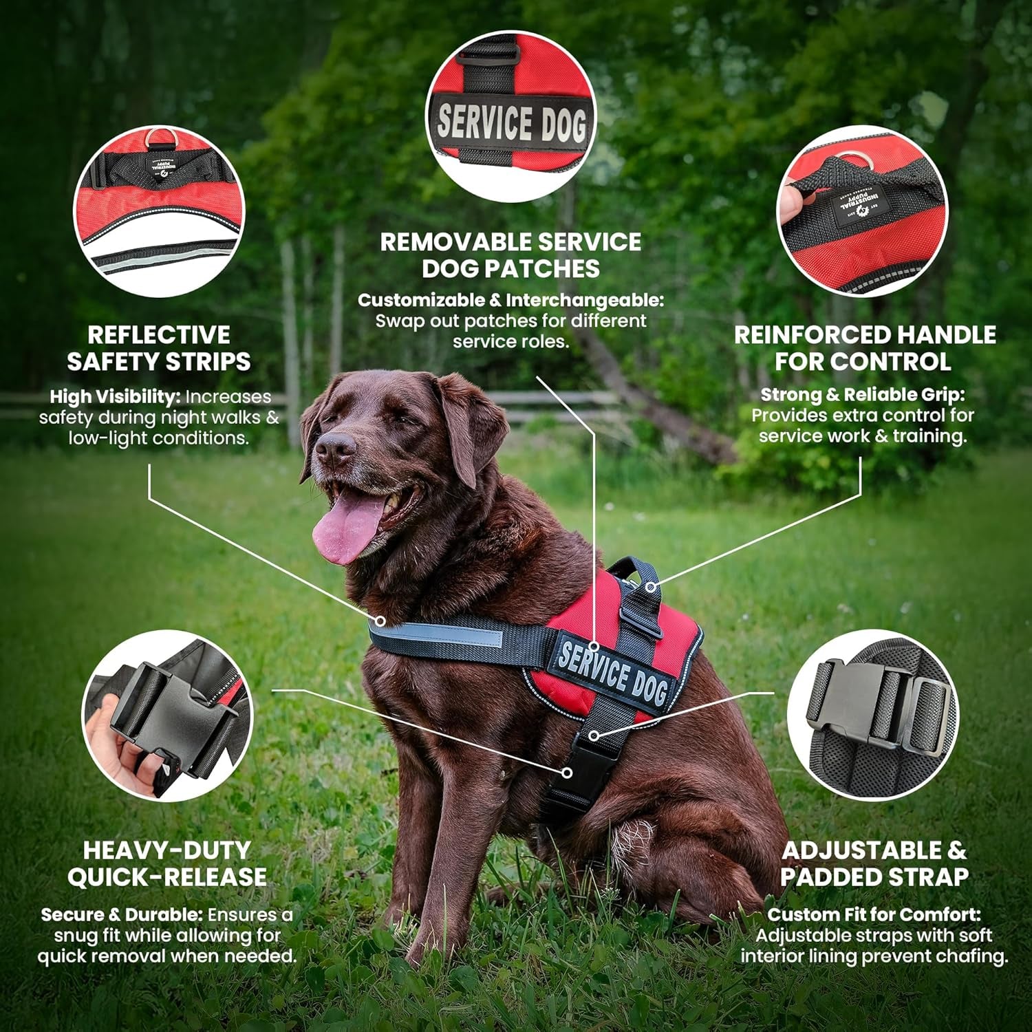 Comfort & Safety Pink Emotional Support Vest Harness for Dogs - Large 27-33 In, Adjustable, Durable with Reflective Straps, Removable Patches, Handle & Leash Attachment for Travel & Daily Use