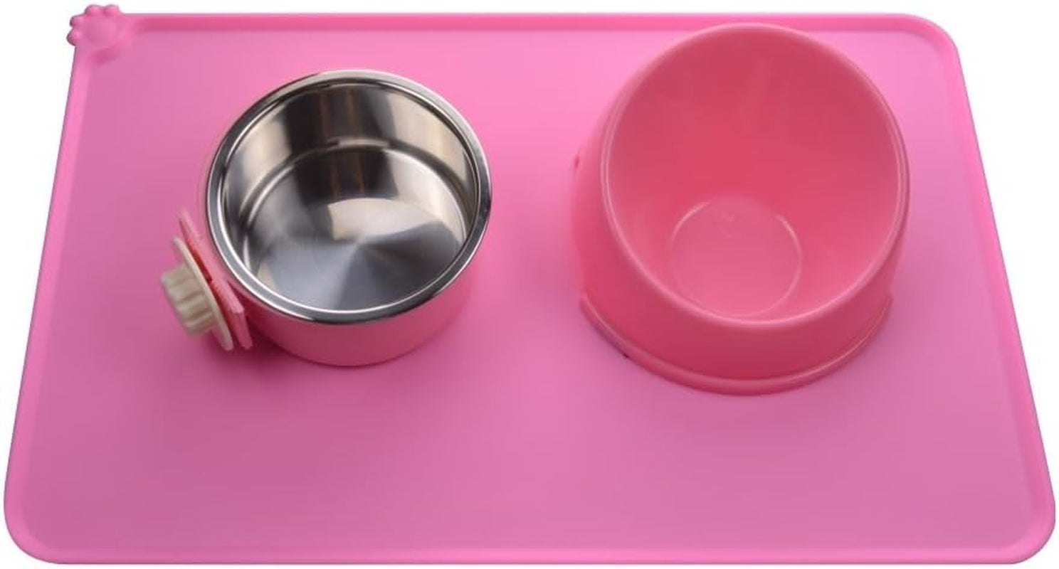 Stylish Pink Silicone Dog Food Mat – Non-Slip Waterproof Feeding Mat for Small Pets (18.5" x 11.8")