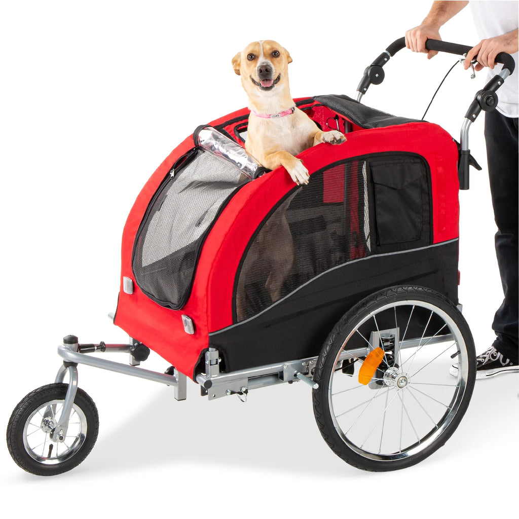 Ultimate 2-in-1 Dog Bike Trailer & Pet Stroller - Safe, Stylish Carrier with Hitch, Brakes, Visibility Flag, & Reflector