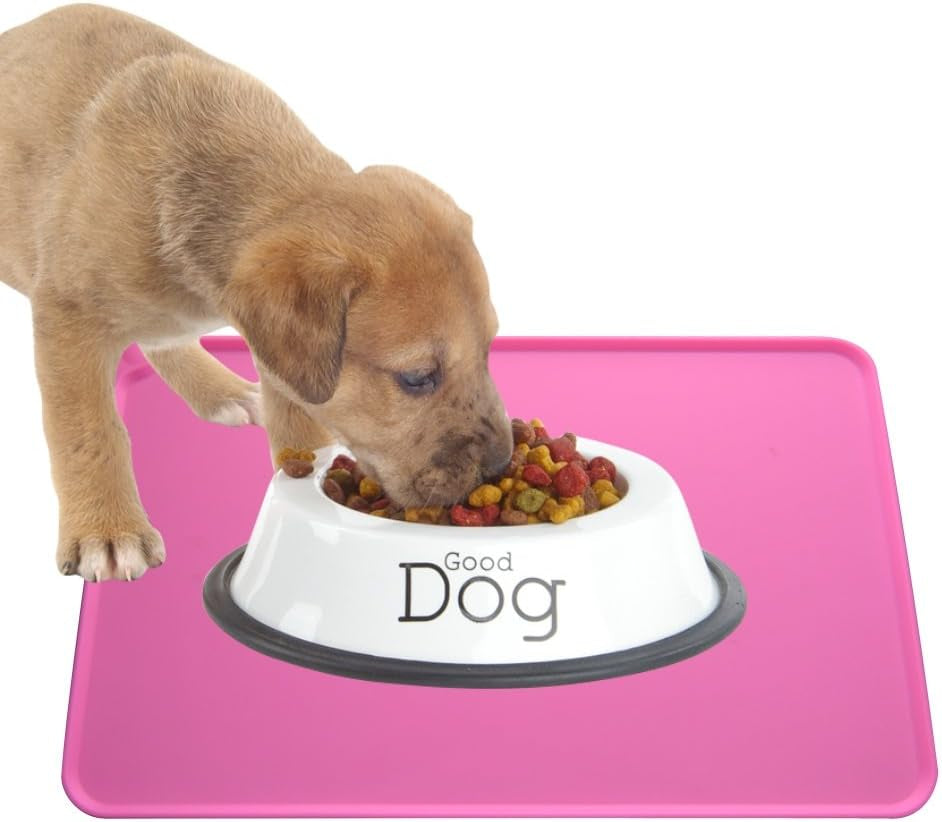 Stylish Pink Silicone Dog Food Mat – Non-Slip Waterproof Feeding Mat for Small Pets (18.5" x 11.8")