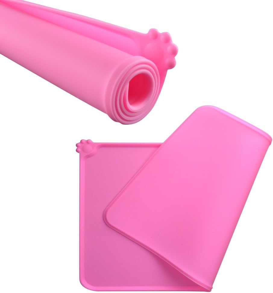 Stylish Pink Silicone Dog Food Mat – Non-Slip Waterproof Feeding Mat for Small Pets (18.5" x 11.8")