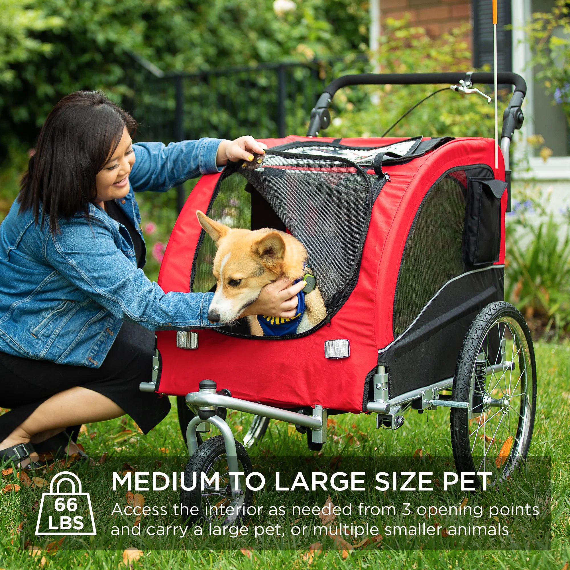 Ultimate 2-in-1 Dog Bike Trailer & Pet Stroller - Safe, Stylish Carrier with Hitch, Brakes, Visibility Flag, & Reflector