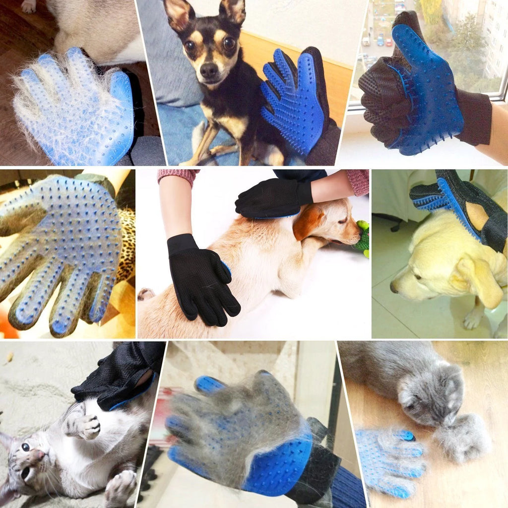 Pet Grooming Gloves - Blue Deshedding Mitt for Dogs and Cats, Hair Remover & Massager (1 Pair)
