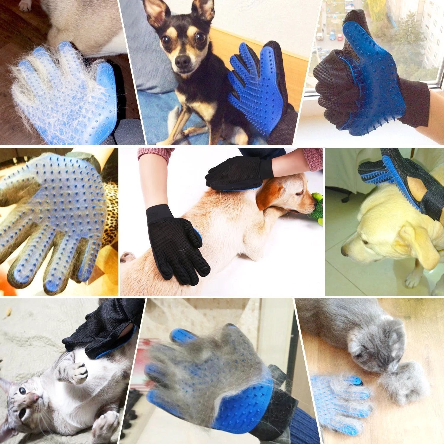 Pet Grooming Gloves - Blue Deshedding Mitt for Dogs and Cats, Hair Remover & Massager (1 Pair)