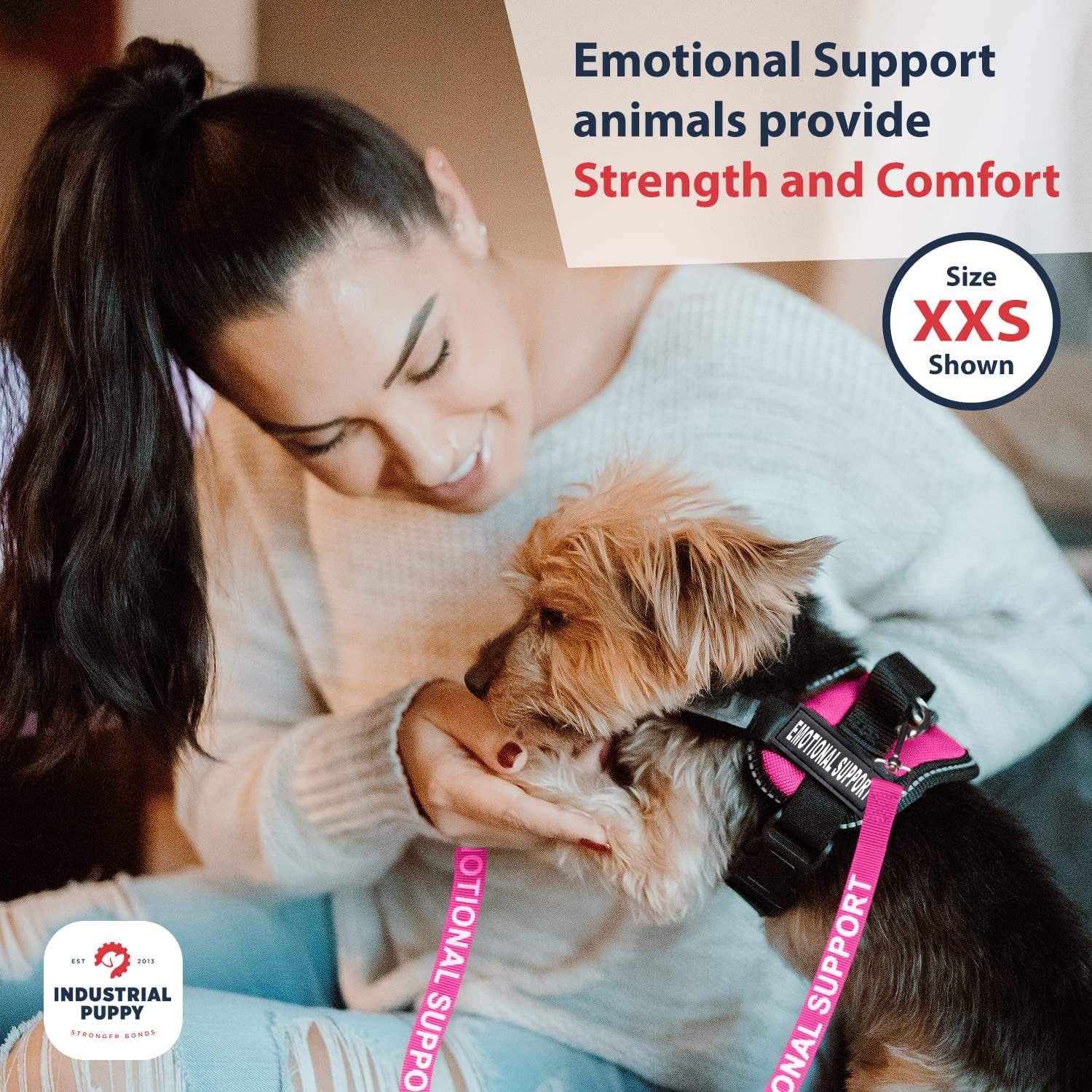 Comfort & Safety Pink Emotional Support Vest Harness for Dogs - Large 27-33 In, Adjustable, Durable with Reflective Straps, Removable Patches, Handle & Leash Attachment for Travel & Daily Use