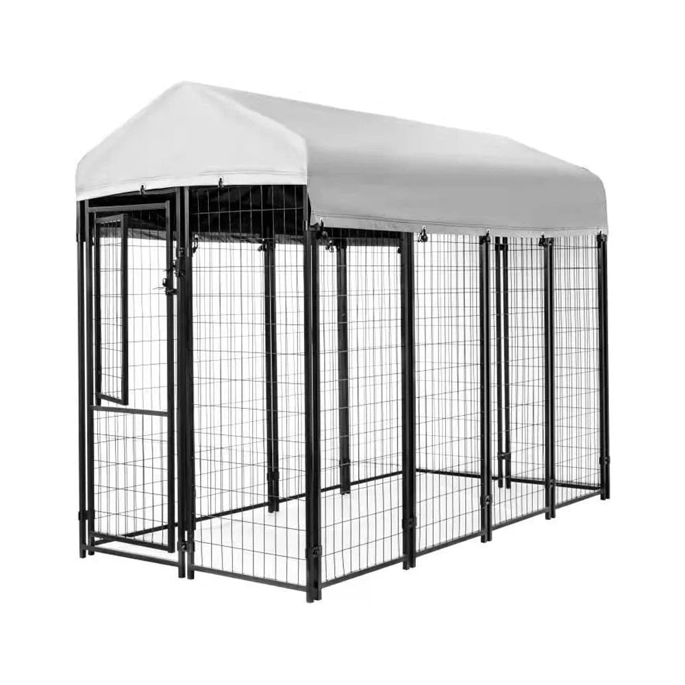 Durable Welded Wire Dog Kennel with Waterproof Cover - Spacious 8x4x6 Ft for Indoor & Outdoor Use