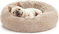 Calming Dog & Cat Bed, Cat Bed for Indoor Cats, Anti-Anxiety Donut round Bed, Fluffy Warming Pet Bed for Small Medium Dogs and Cats, Beige Taupe 20"/24"