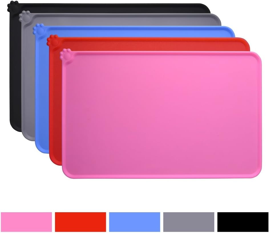 Stylish Pink Silicone Dog Food Mat – Non-Slip Waterproof Feeding Mat for Small Pets (18.5" x 11.8")