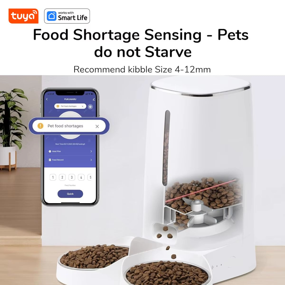 Smart Wifi Cat Feeder for 2 Cats - 4L App-Controlled Dispenser with Double Stainless Steel Bowls and Low Food Alarms