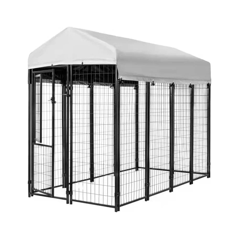 Durable Welded Wire Dog Kennel with Waterproof Cover - Spacious 8x4x6 Ft for Indoor & Outdoor Use