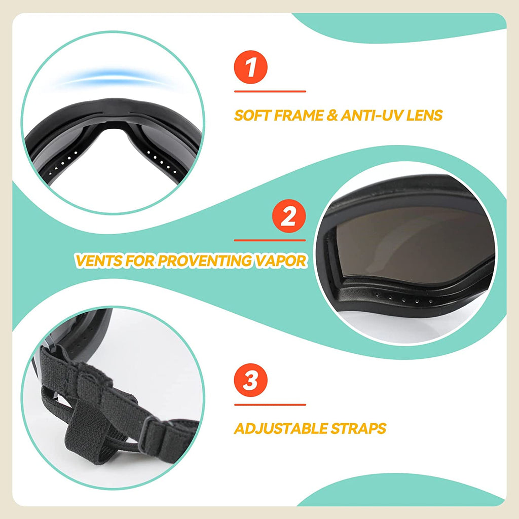 Premium Dog Goggles for Large Breeds - Stylish Eye Protection for Riding, Biking & Driving - Perfect for Medium to Large Dogs - Windproof & UV Protection - Sleek Black Design
