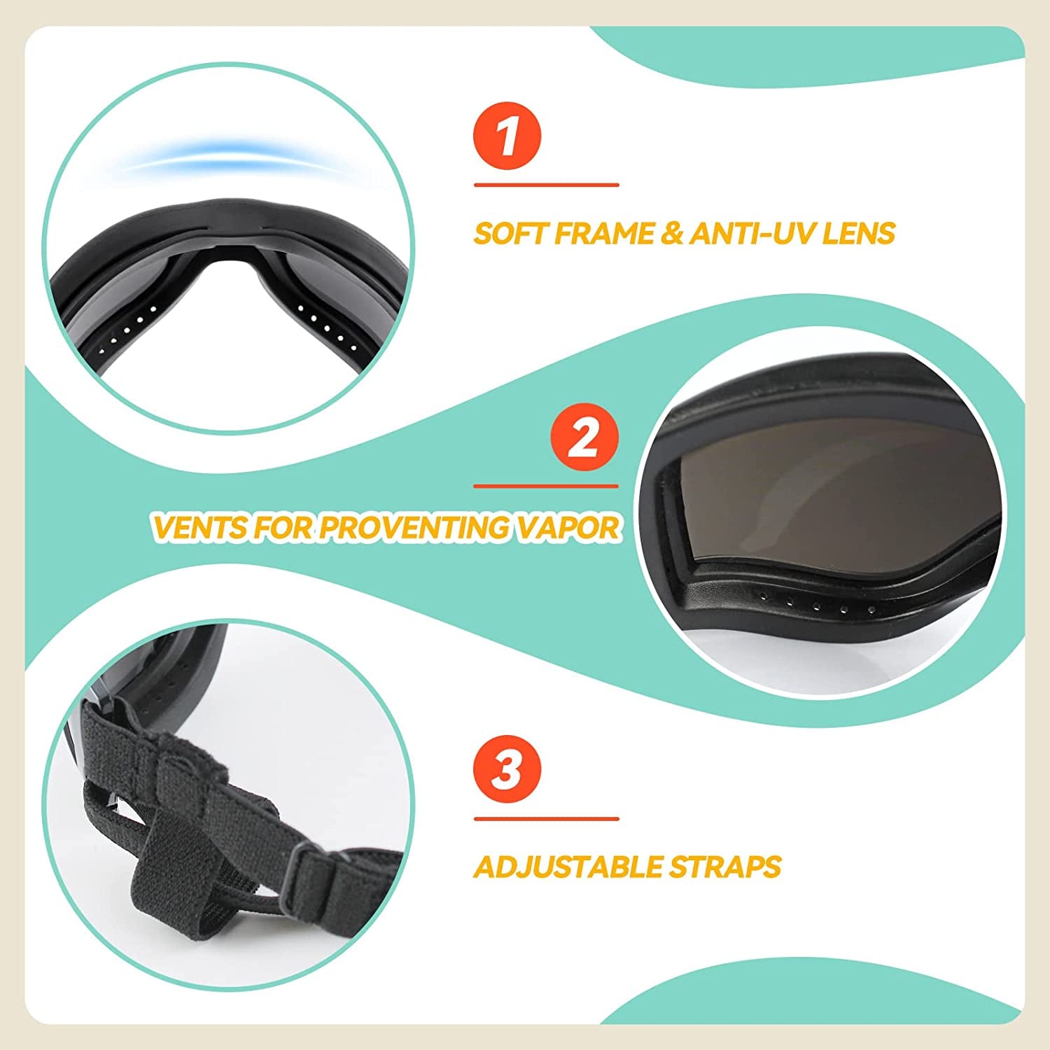 Premium Dog Goggles for Large Breeds - Stylish Eye Protection for Riding, Biking & Driving - Perfect for Medium to Large Dogs - Windproof & UV Protection - Sleek Black Design