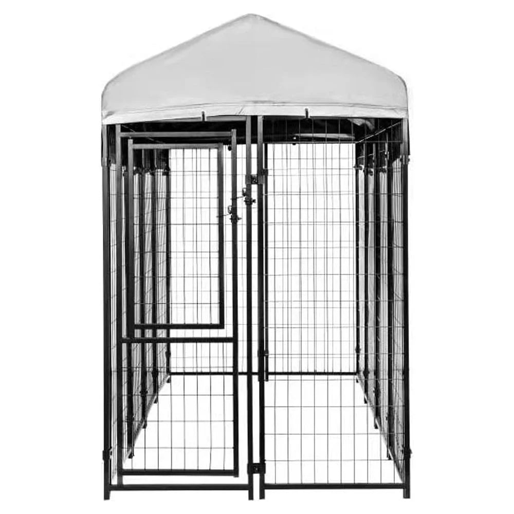 Durable Welded Wire Dog Kennel with Waterproof Cover - Spacious 8x4x6 Ft for Indoor & Outdoor Use