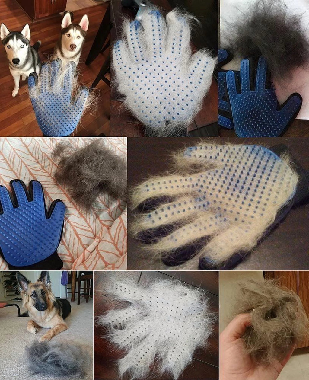 Pet Grooming Gloves - Blue Deshedding Mitt for Dogs and Cats, Hair Remover & Massager (1 Pair)