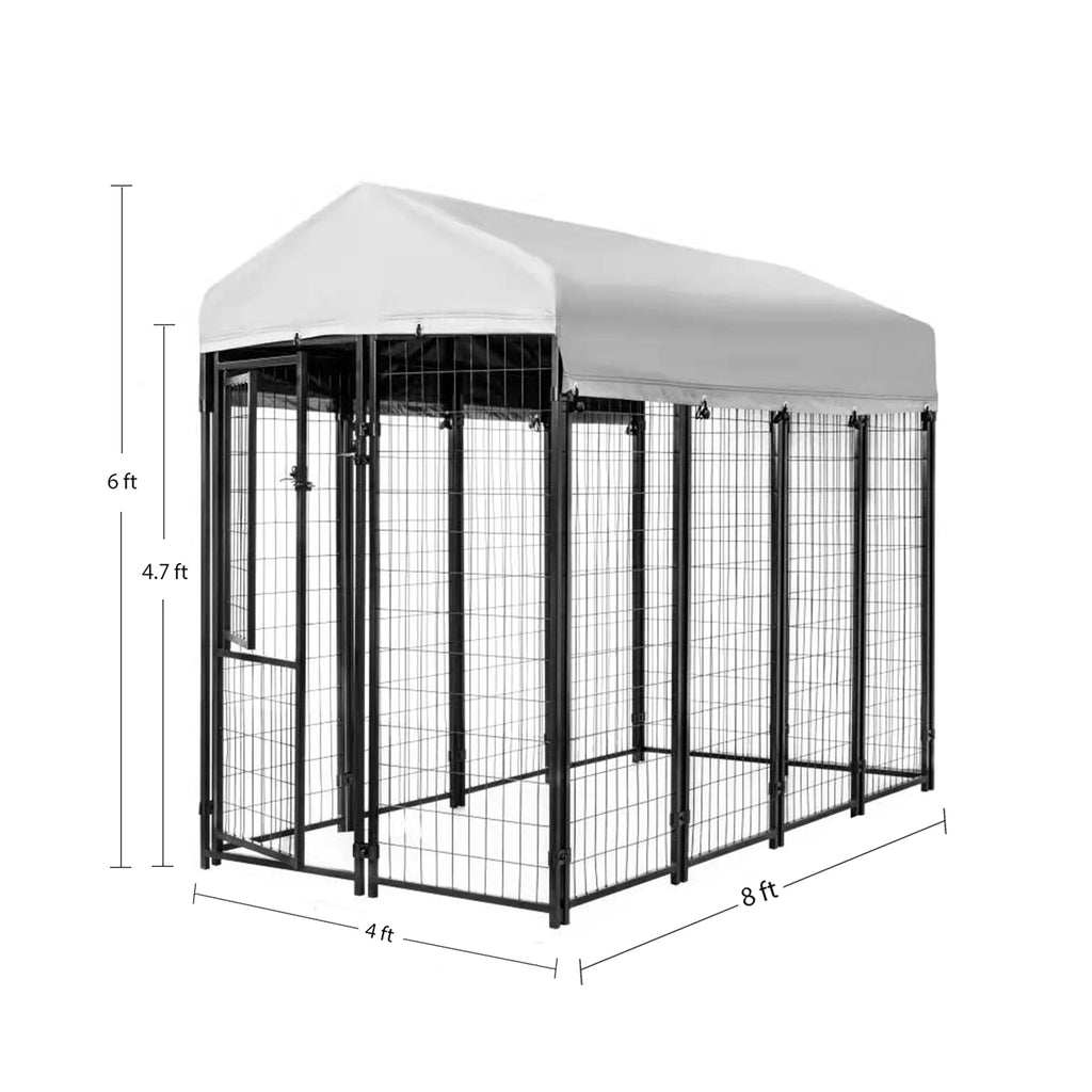Durable Welded Wire Dog Kennel with Waterproof Cover - Spacious 8x4x6 Ft for Indoor & Outdoor Use